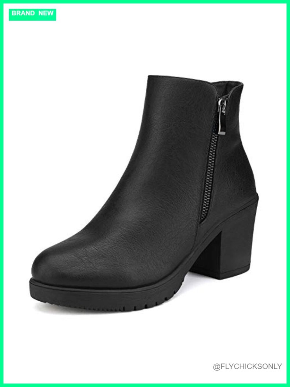 Chunky Platform Ankle Boots Pointed Toe Side Zip Booties